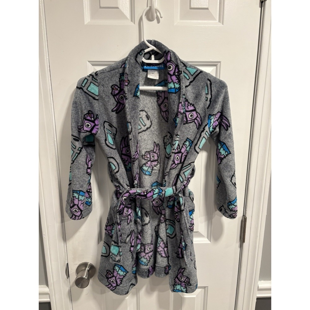 Fortnite Boys Loot Llama Plush Bath Robe Size 8 Gray Multicolor Gaming Theme